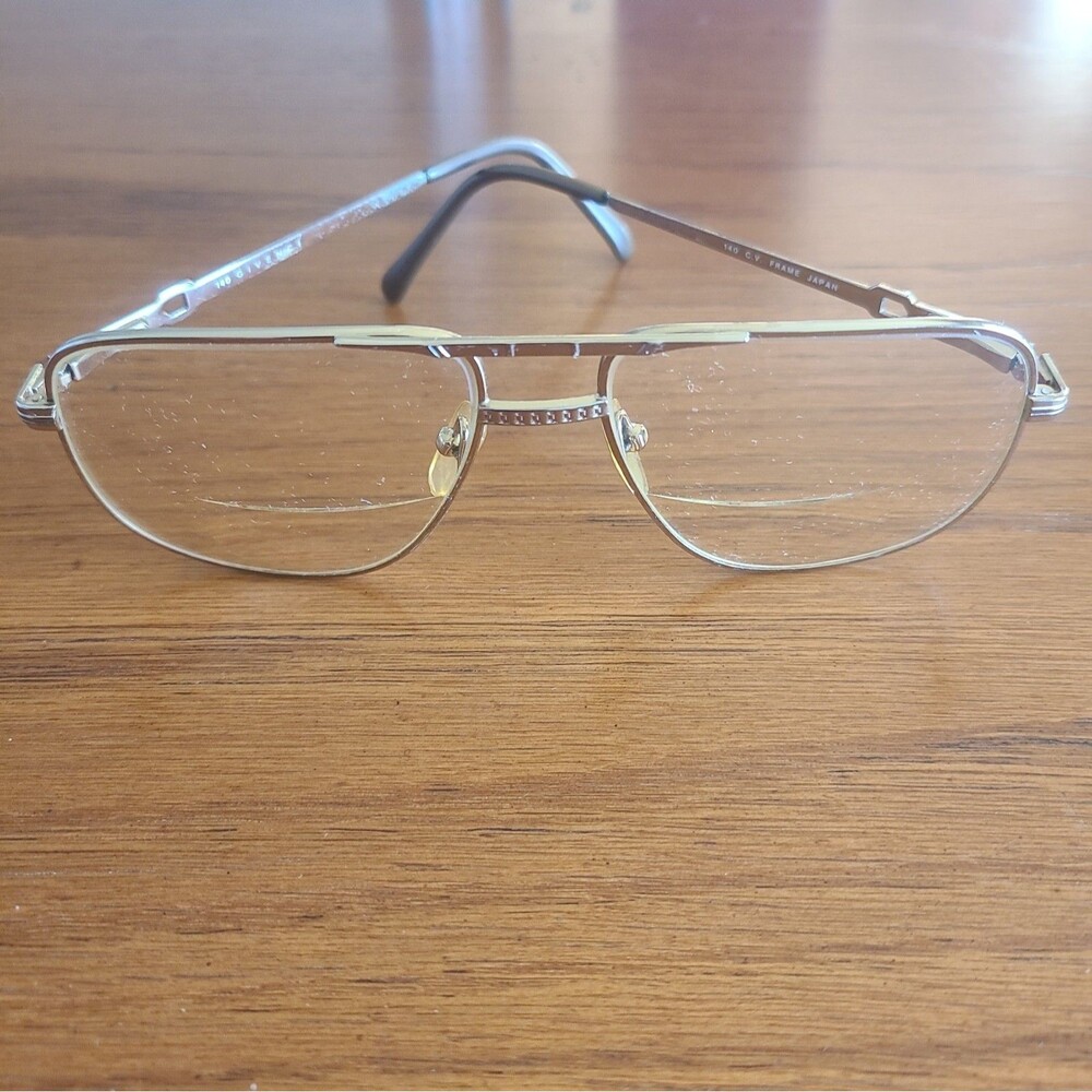 Vintage Givenchy Gold Aviator Eyeglass 57-15 140 Made in Japan Double Bridge